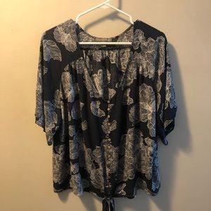 Navy floral print blouse